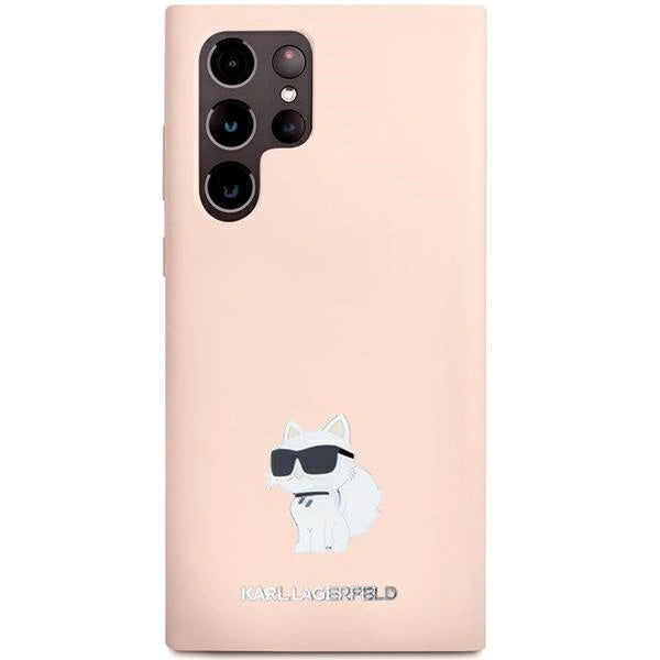 Karl Lagerfeld Silicone Choupette Metal Pin case for Samsung Galaxy S23 Ultra - pink
