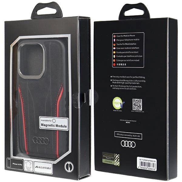 Audi Genuine Leather case med MagSafe til iPhone 14 Pro - sort og rød