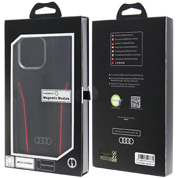 Audi Genuine Leather case med MagSafe til iPhone 15 Pro Max - sort og rød