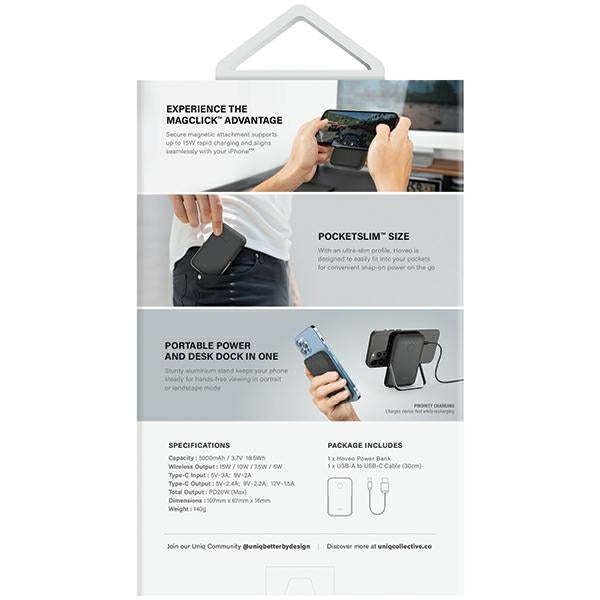 Powerbank Uniq Hoveo magnetisk 5000mAh USB-C 20W PD - lilla