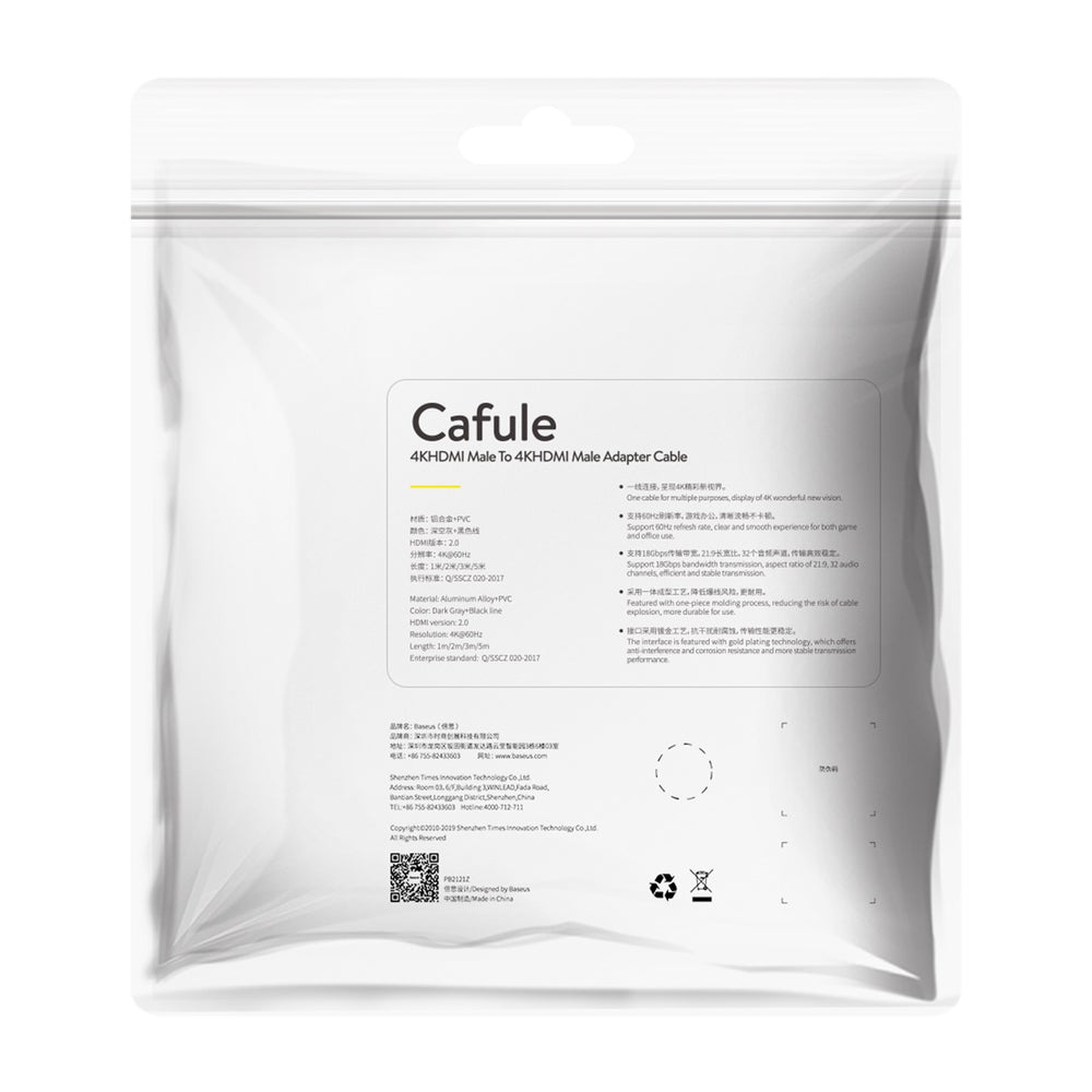 Baseus Cafule HDMI / HDMI 2.0 4K 60 Hz 3D 18 Gbps kabel - sort