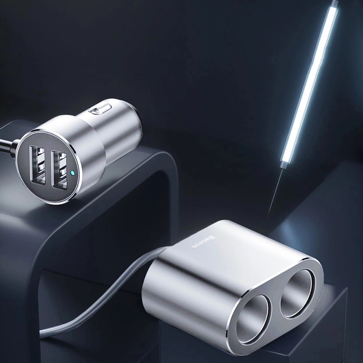 Baseus CRDYQ-0S splitter 2x cigarettelægger stikkontakt 80W 2x USB-A 3.1A - sølv