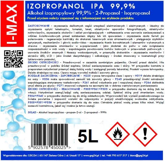 Isopropylalkohol Isopropanol IPA I-MAX 99,9% 5L