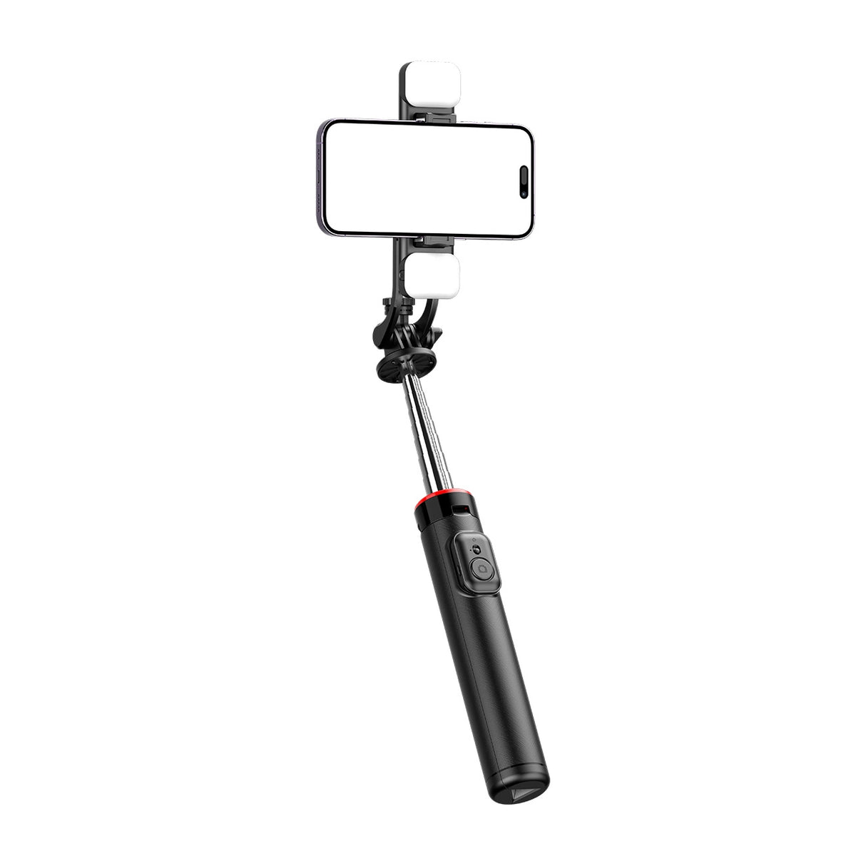 Selfie stick WC13YDS teleskopisk stativ 1,3 m med dobbelt lampe og telefonholder - sort