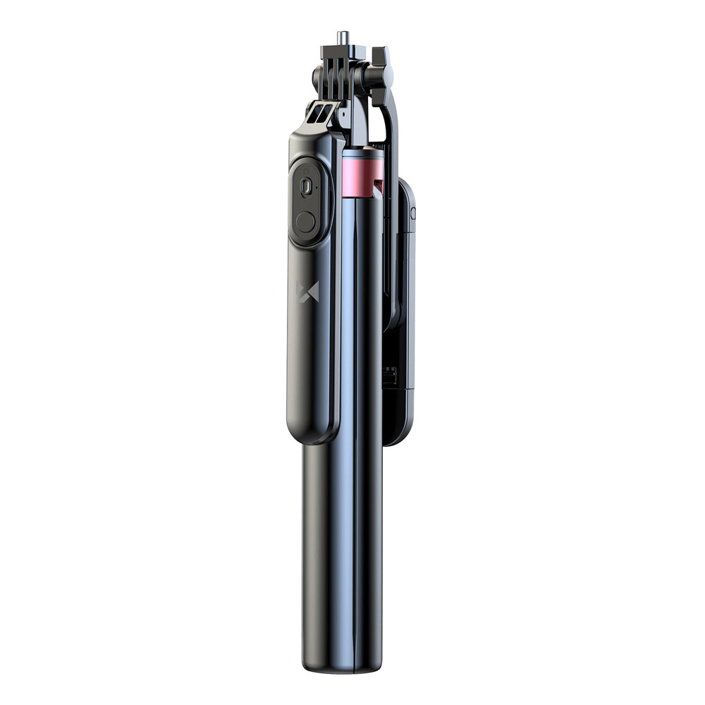 Selfiestang WH181D-Y1S 1,75m teleskopisk stativ i aluminium med dobbelt lampe og telefonholder - sort