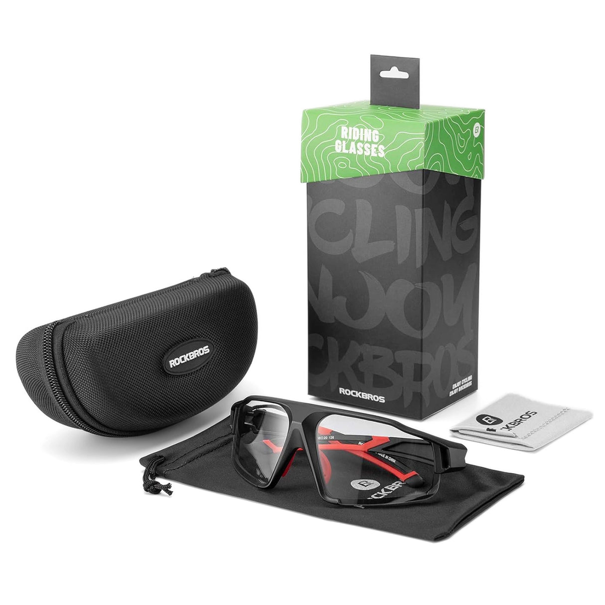 Rockbros SP216BK photochromic UV400 cycling glasses - black and red