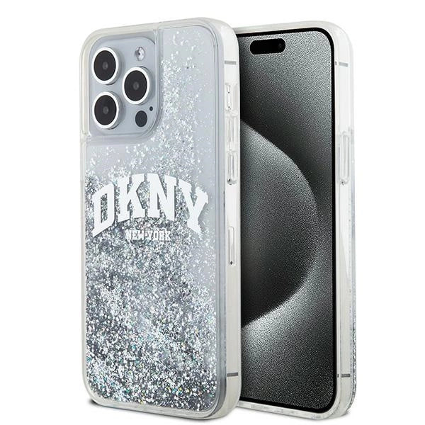 DKNY Liquid Glitter Big Logo-kasse til iPhone 15 Pro - hvid