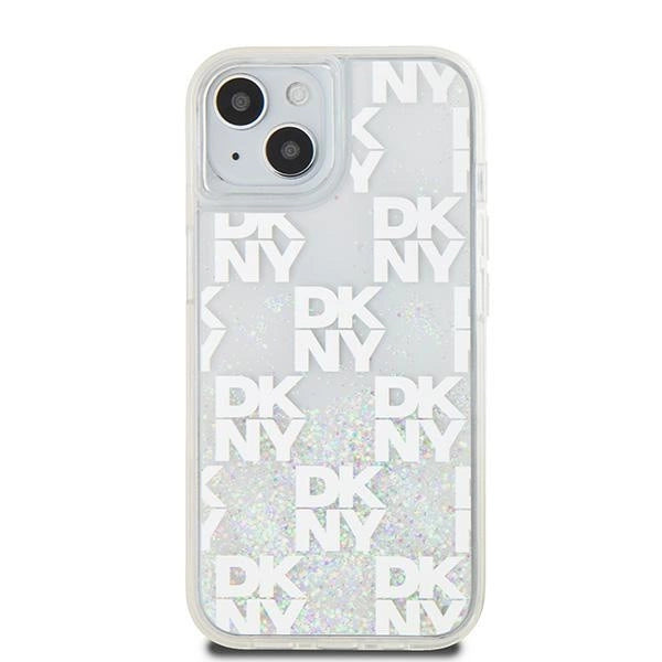DKNY Liquid Glitter Multilogo fodtøj til iPhone 15 / 14 / 13 - hvid