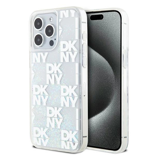 DKNY Liquid Glitter Multilogo-kasse til iPhone 15 Pro Max - hvid
