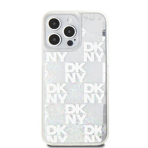 DKNY Liquid Glitter Multilogo-kasse til iPhone 15 Pro Max - hvid