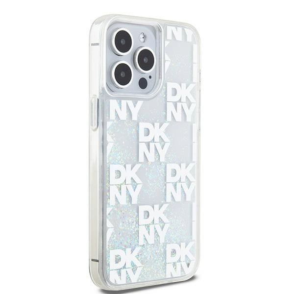 DKNY Liquid Glitter Multilogo-kasse til iPhone 15 Pro Max - hvid