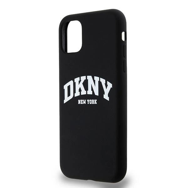 DKNY Liquid Silicone White Printed Logo MagSafe Case til iPhone 11/Xr - sort