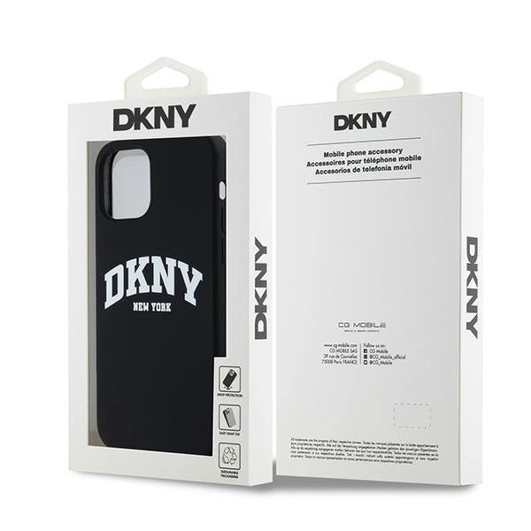 DKNY Liquid Silicone White Printed Logo MagSafe Case til iPhone 12/12 Pro - sort