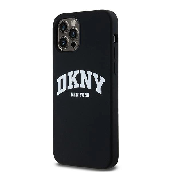 DKNY Liquid Silicone White Printed Logo MagSafe Case til iPhone 12/12 Pro - sort
