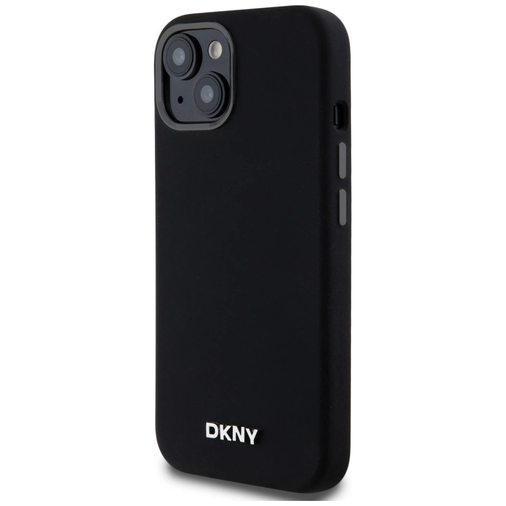 DKNY Liquid Silicone Small Metal Logo MagSafe Case til iPhone 14/15/13 - sort