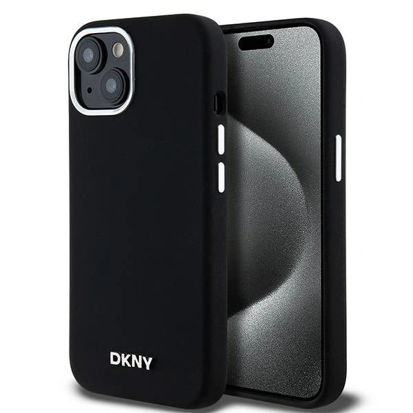 DKNY Liquid Silicone Small Metal Logo MagSafe Case til iPhone 15 Plus / 14 Plus - sort