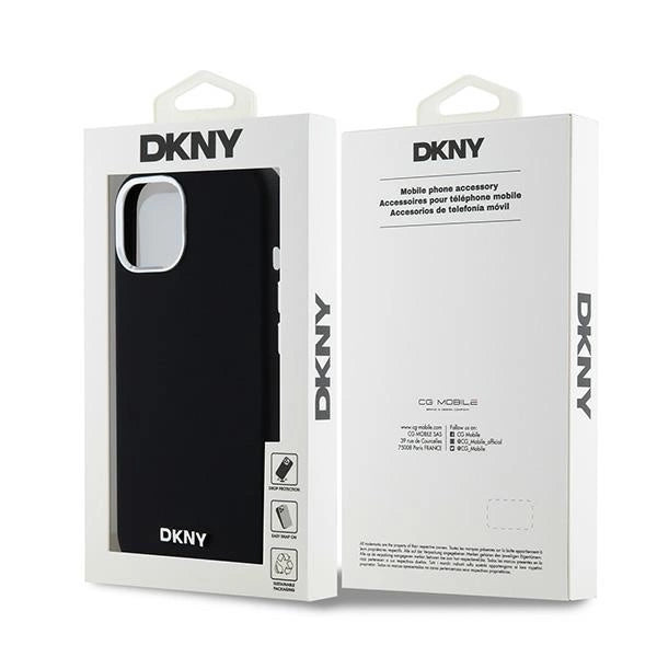 DKNY Liquid Silicone Small Metal Logo MagSafe Case til iPhone 15 Plus / 14 Plus - sort