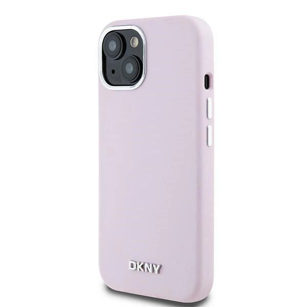 DKNY flydende silikone lille metal logo MagSafe Case til iPhone 15 Plus / 14 Plus - Pink
