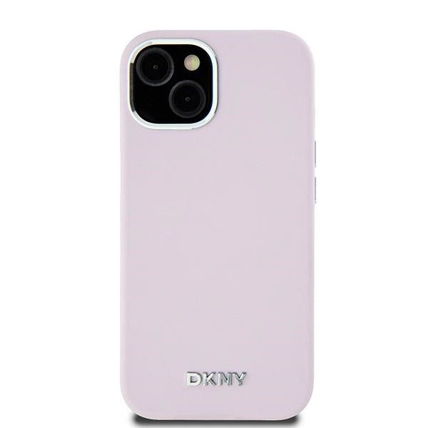 DKNY flydende silikone lille metal logo MagSafe Case til iPhone 15 Plus / 14 Plus - Pink
