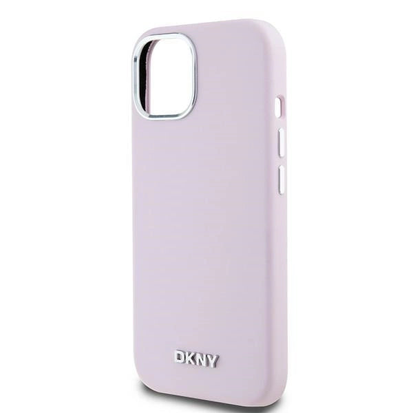 DKNY flydende silikone lille metal logo MagSafe Case til iPhone 15 Plus / 14 Plus - Pink