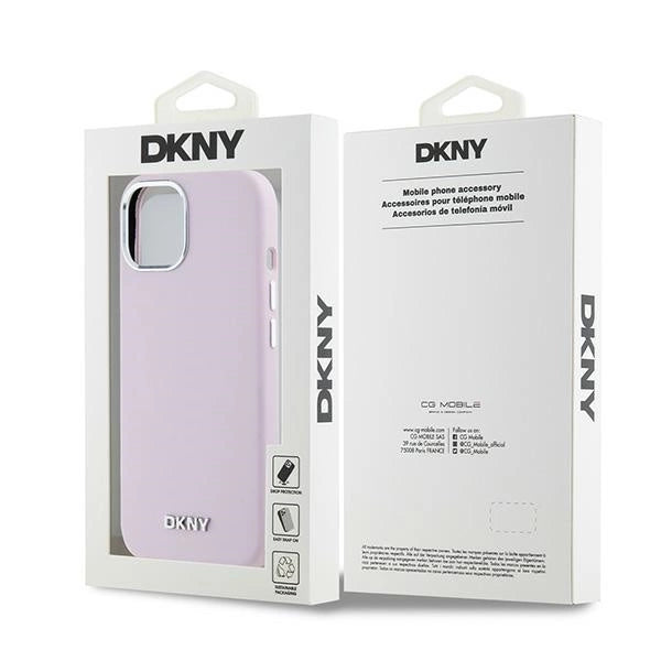 DKNY flydende silikone lille metal logo MagSafe Case til iPhone 15 Plus / 14 Plus - Pink