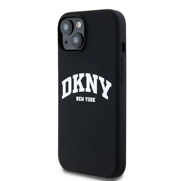DKNY Liquid Silicone White Printed Logo MagSafe Case til iPhone 15 Plus / 14 Plus - sort
