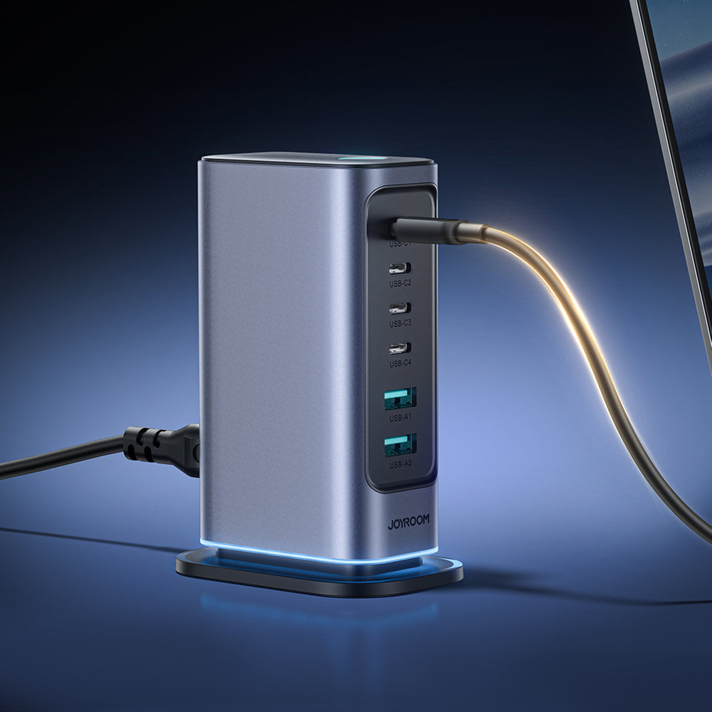 Joyroom JR-TCM02 Multiport GaN Charger 65W EU 4x USB-C 2x USB-A - Dark Gray