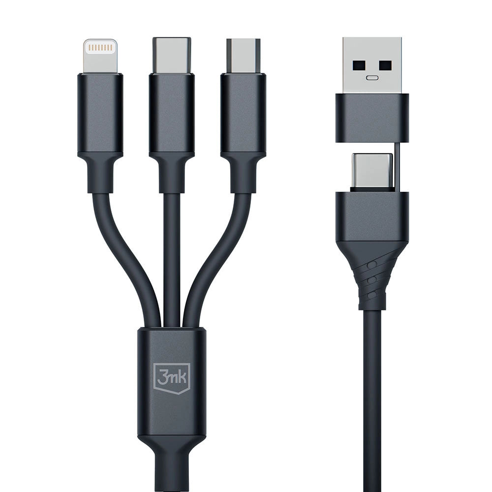 3mk Hyper Cable 3in1 USB-A - USB-C / USB-C - micro USB - Lightning 1,5m - sort