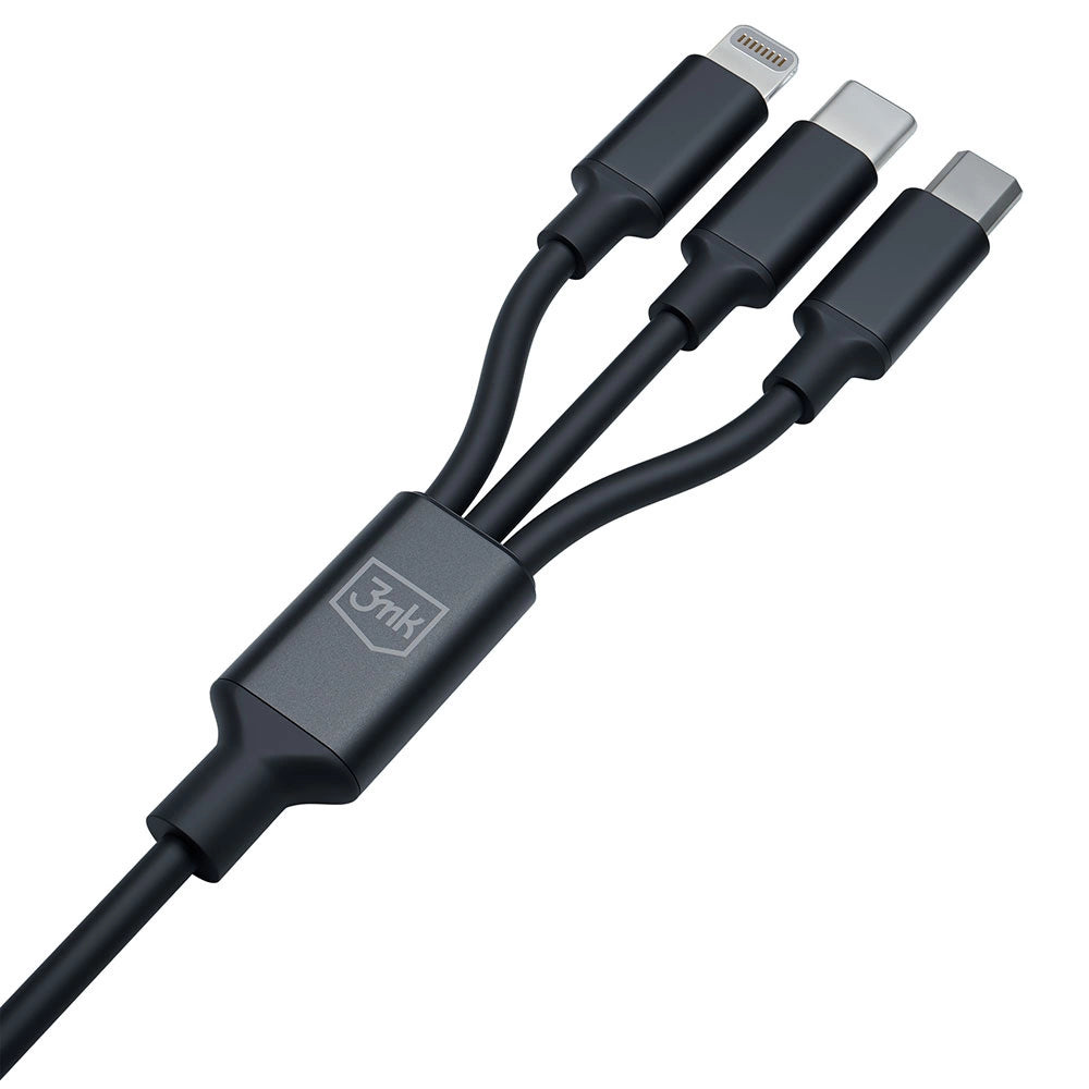 3mk Hyper Cable 3in1 USB-A - USB-C / USB-C - micro USB - Lightning 1,5m - sort