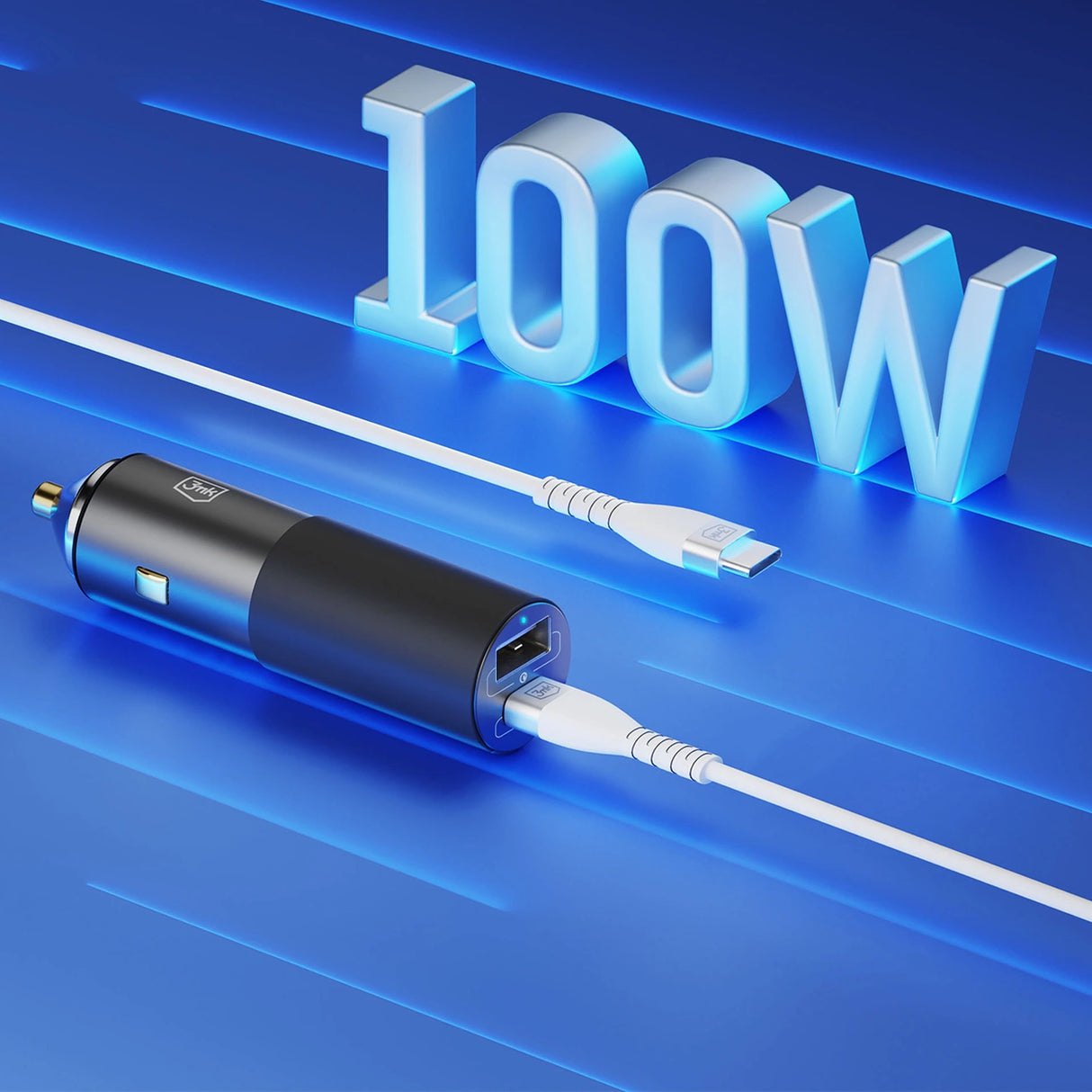 3mk Hyper Car Charger USB-C USB-A 100W - sølv