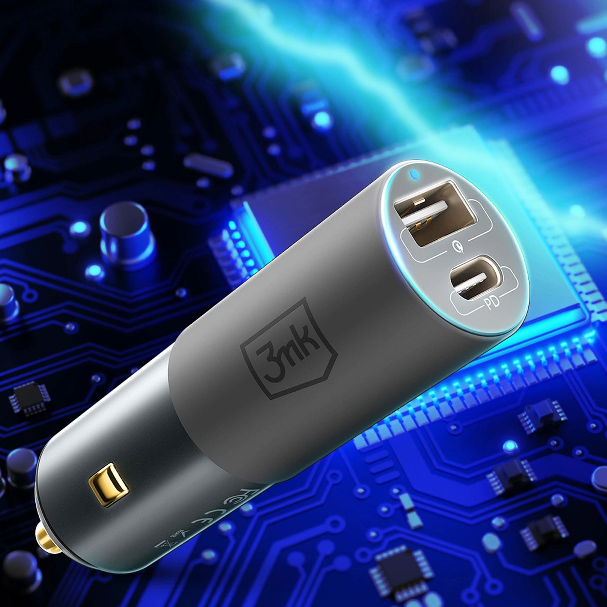3mk Hyper Car Charger USB-C USB-A 100W - sølv