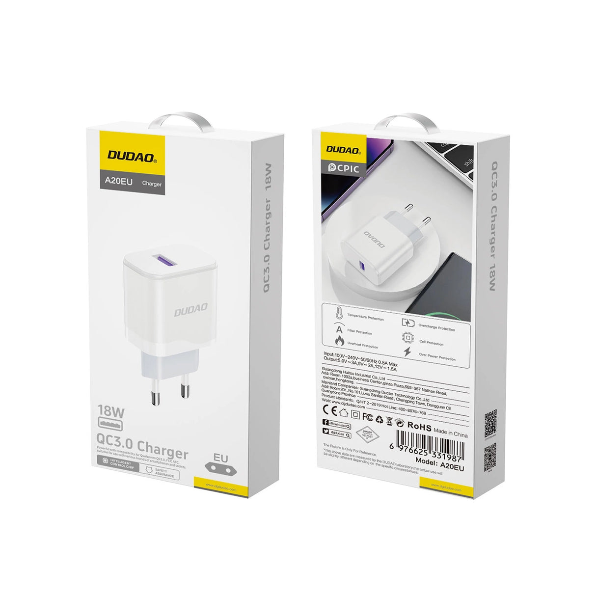 Dudao A20EU USB-A 18W netværksoplader - hvid