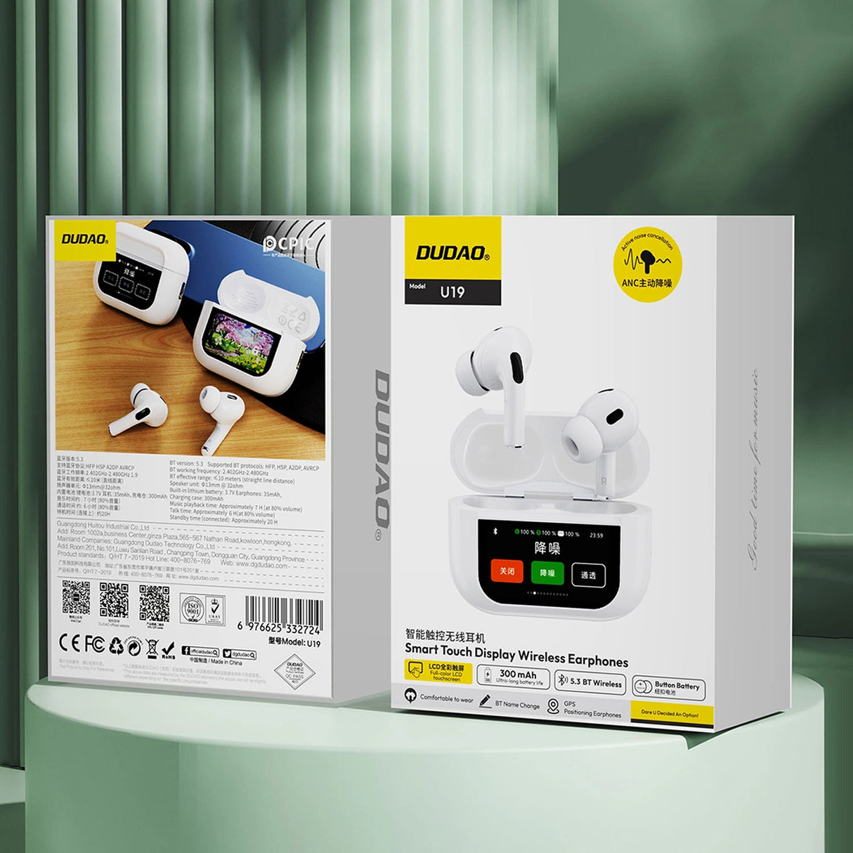 Dudao U19 in-ear TWS trådløse Bluetooth 5.3 hovedtelefoner med LED-skærm - hvid