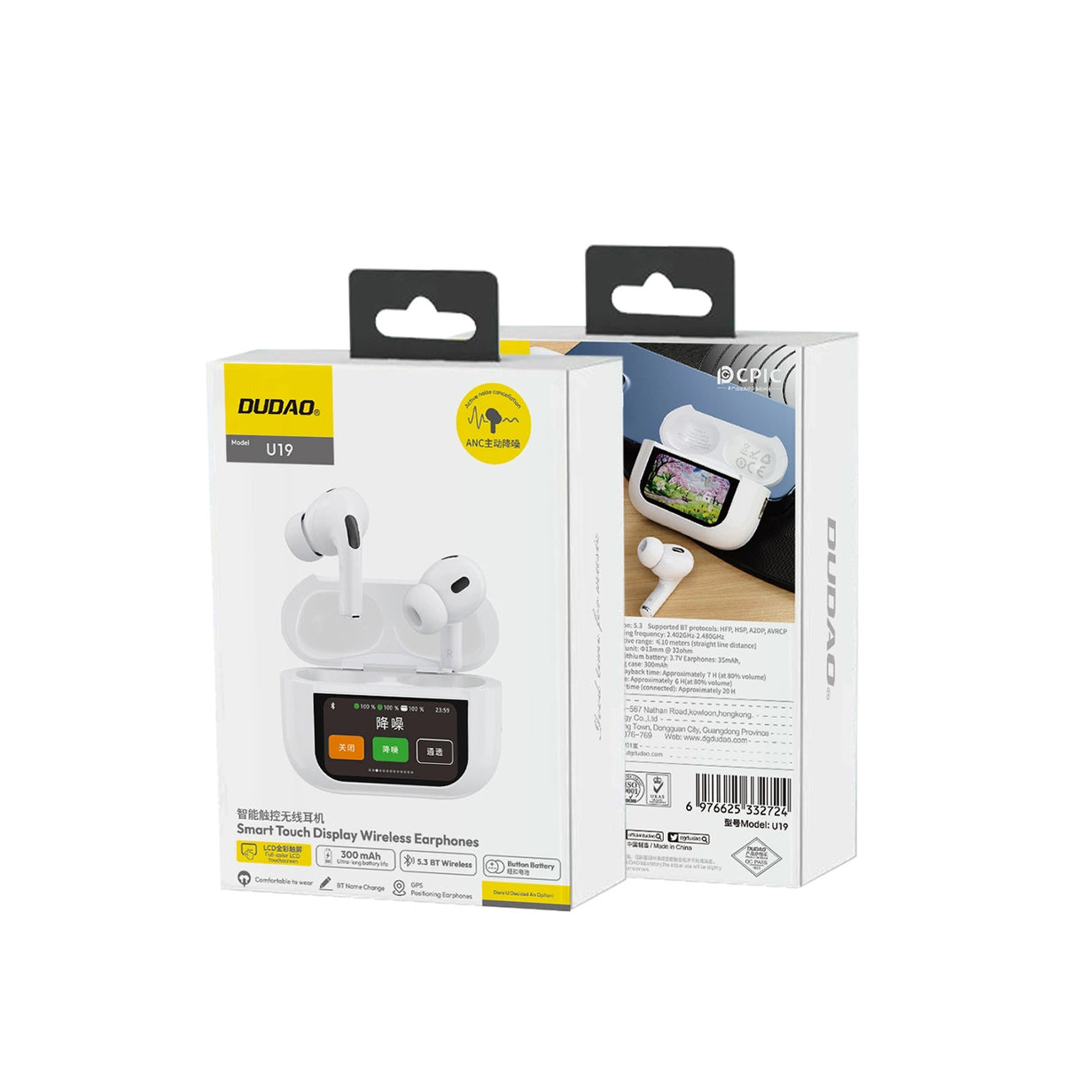 Dudao U19 in-ear TWS trådløse Bluetooth 5.3 hovedtelefoner med LED-skærm - hvid