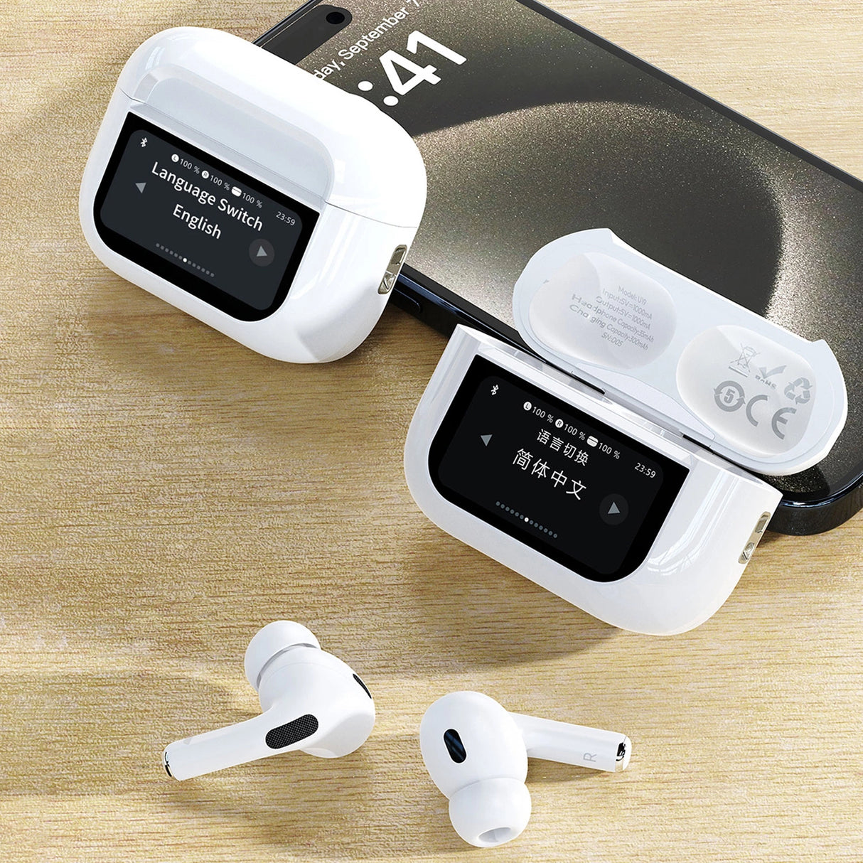 Dudao U19 in-ear TWS trådløse Bluetooth 5.3 hovedtelefoner med LED-skærm - hvid