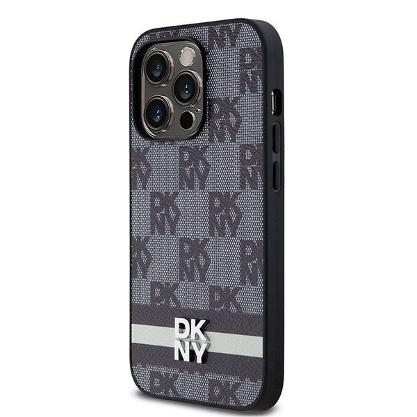DKNY læder med krydsede mono mønstre og trykte striber iPhone 14 Pro Case - sort