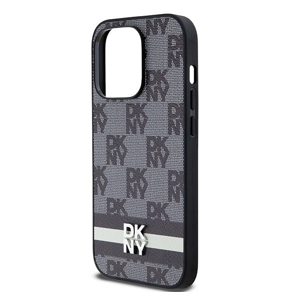 DKNY læder med krydsede mono mønstre og trykte striber iPhone 14 Pro Case - sort