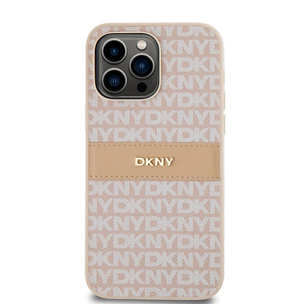 DKNY læder Mono Stripe & Metal Logo case til iPhone 14 Pro - pink