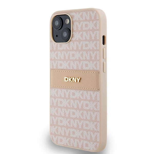 DKNY læder Mono Stripe & Metal Logo case til iPhone 15 / 14 / 13 - pink