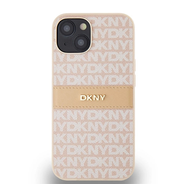 DKNY læder Mono Stripe & Metal Logo case til iPhone 15 / 14 / 13 - pink