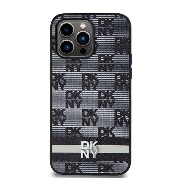 DKNY læder med krydsede mono mønstre og trykte striber Case til iPhone 14 Pro Max - sort