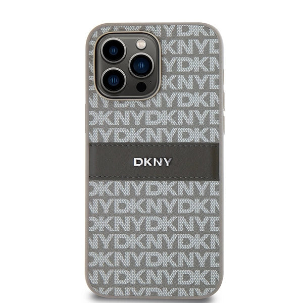 DKNY læder Mono Stripe & Metal Logo case til iPhone 14 Pro Max - beige