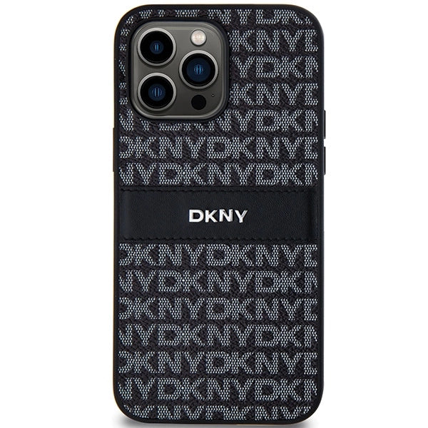 DKNY læder Mono Stripe & Metal Logo-foder for iPhone 14 Pro Max - sort