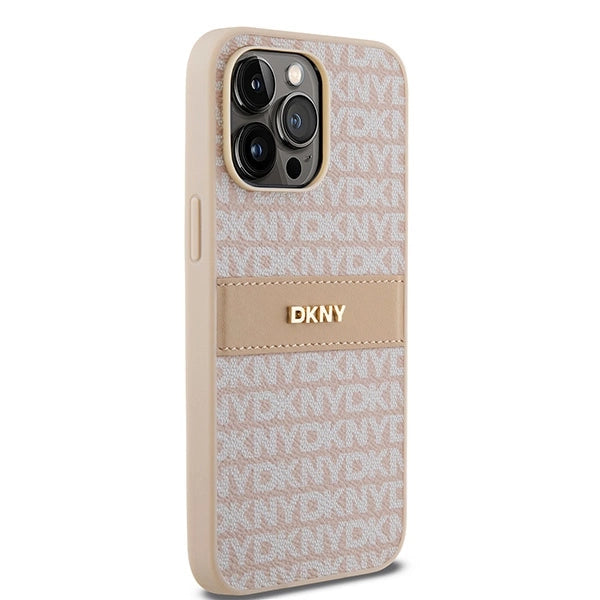 DKNY læder Mono Stripe & Metal Logo case til iPhone 14 Pro Max - pink
