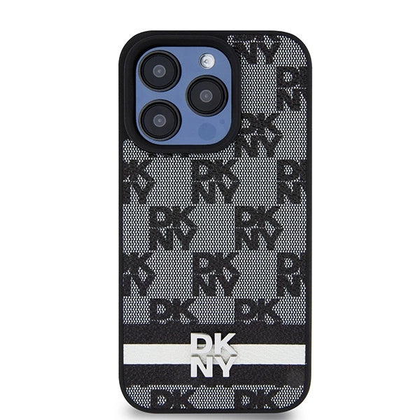 DKNY læder krydsede mono mønster & trykte striber iPhone 15 Pro Case - sort