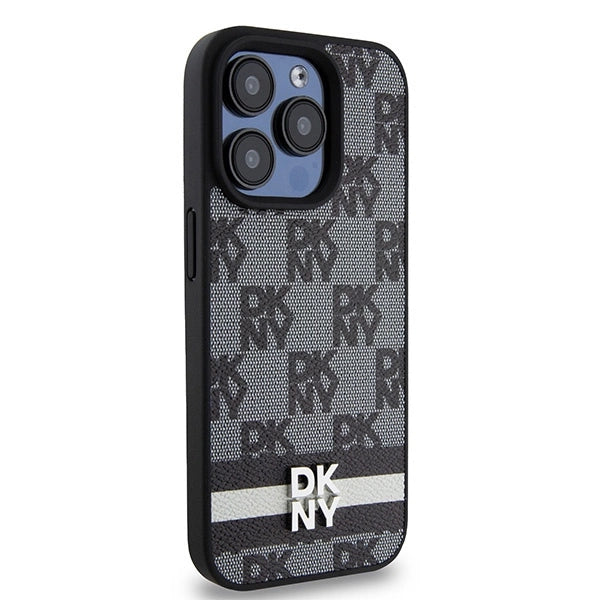DKNY læder krydsede mono mønster & trykte striber iPhone 15 Pro Case - sort