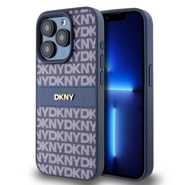 DKNY læder Mono Stripe & Metal Logo sag til iPhone 15 Pro - blå