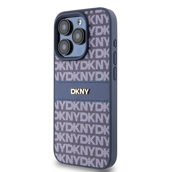 DKNY læder Mono Stripe & Metal Logo sag til iPhone 15 Pro - blå