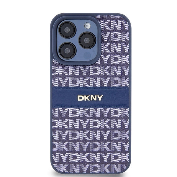 DKNY læder Mono Stripe & Metal Logo sag til iPhone 15 Pro - blå