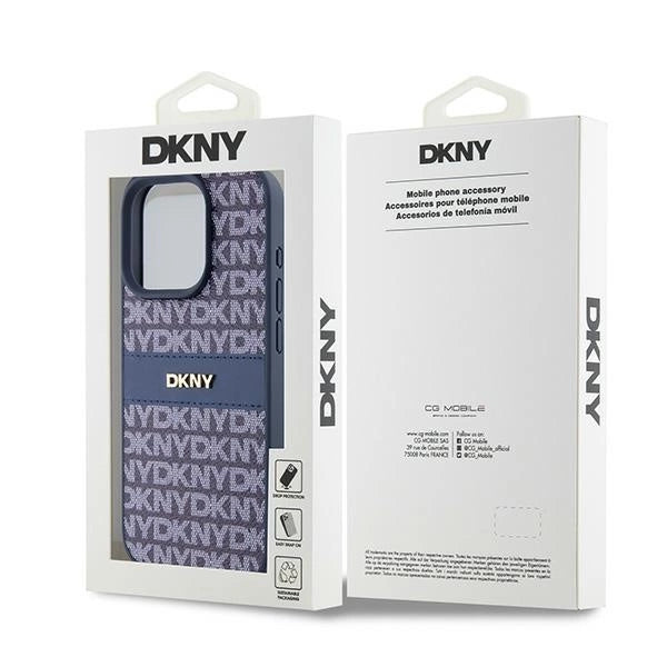 DKNY læder Mono Stripe & Metal Logo sag til iPhone 15 Pro - blå